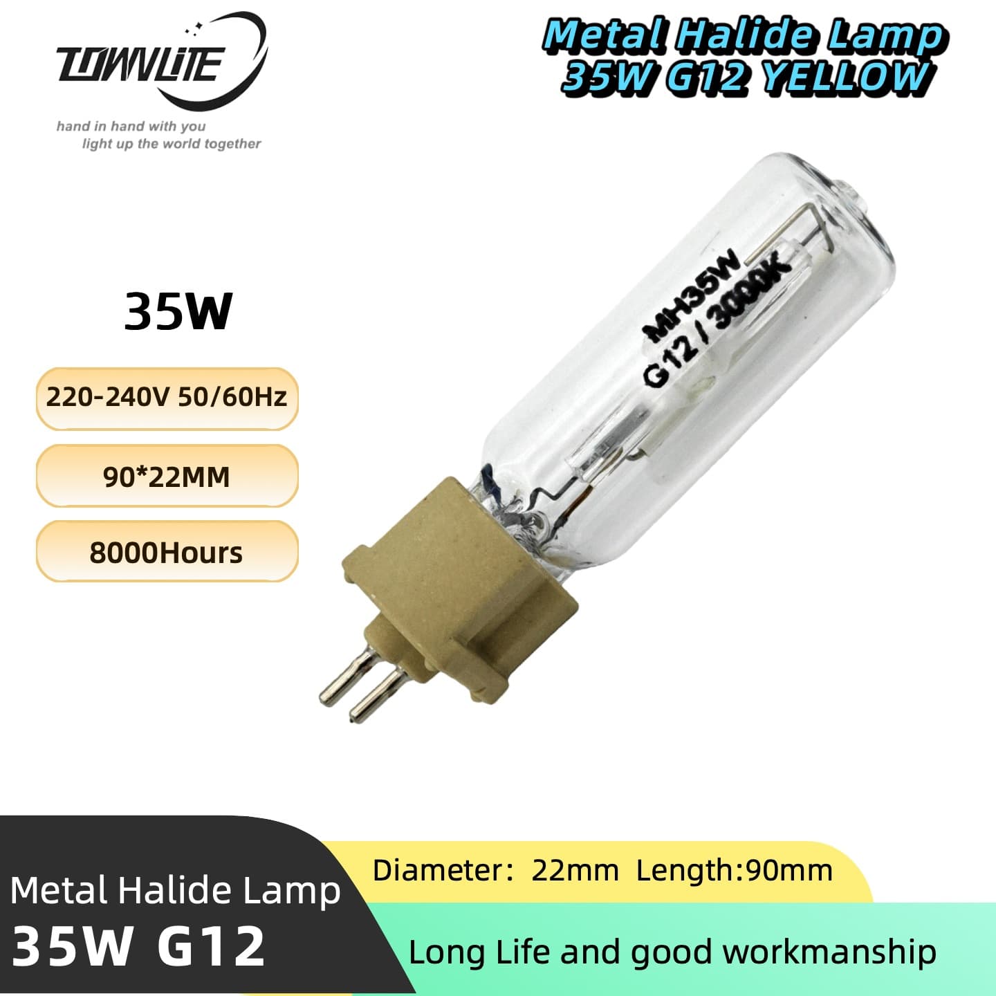 Professional High-Efficiency Metal Halide Lamp Spotlight Bulb Single-Ended G12 35W 3000K Warm White Spotlight