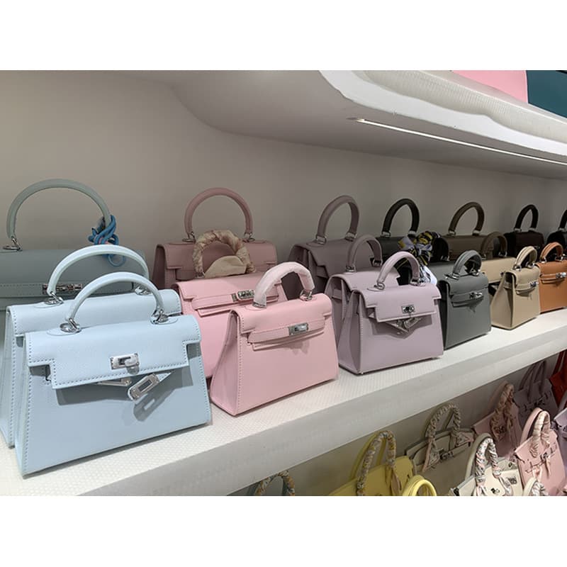 New Genuine Leather Kelly Mini Bag Palm Grain Cowhide Women's Bag High-End Shoulder Crossbody Handbag