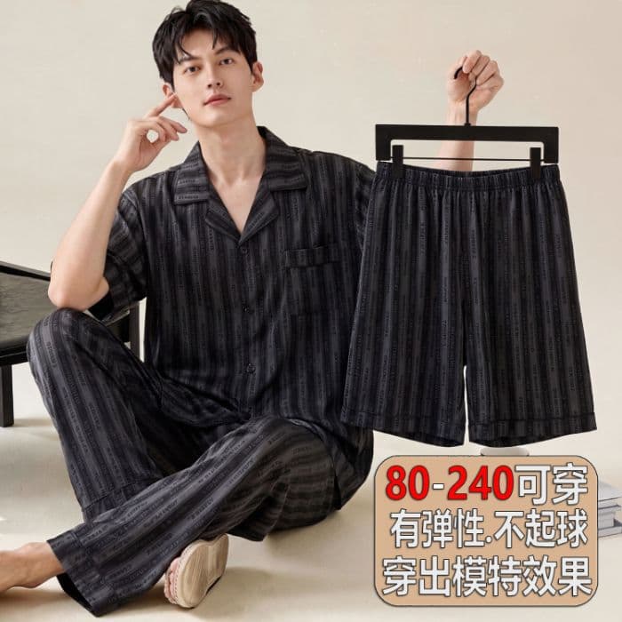 Summer pajamas, boys' cardigan, short-sleeved three-piece set, imitation cotton high-end home clothes, hot style, can be worn outside and shipped on behalf of others