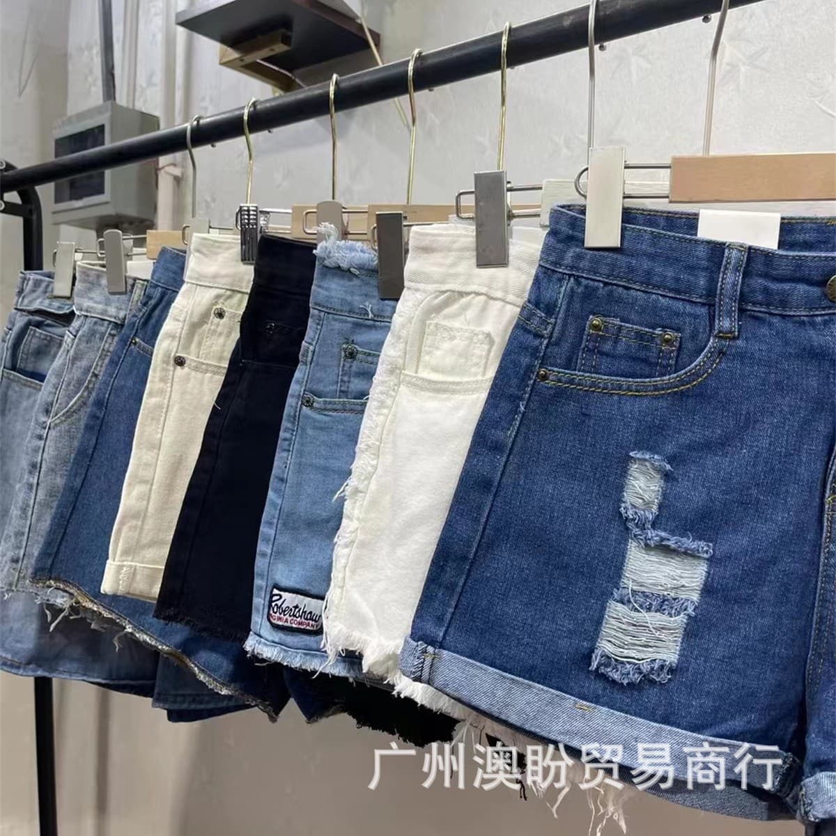 2025 New Style Women's Denim Shorts, Summer Washed, Versatile, Elastic Waist, High Waist, Slimming, Rolled Hem, A-line Wide Leg Hot Pants