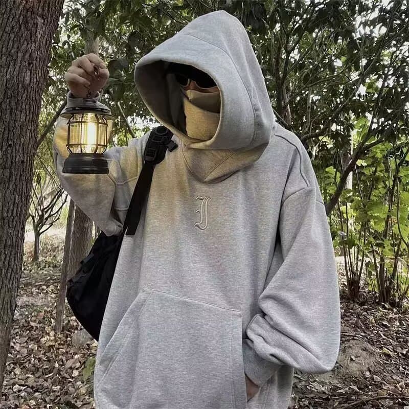 Autumn Winter American Style Social Anxiety Hoodie, High Neck, Unisex, Fleece Lined, Thickened, Same Style as Lanzhi, Ninja Hoodie