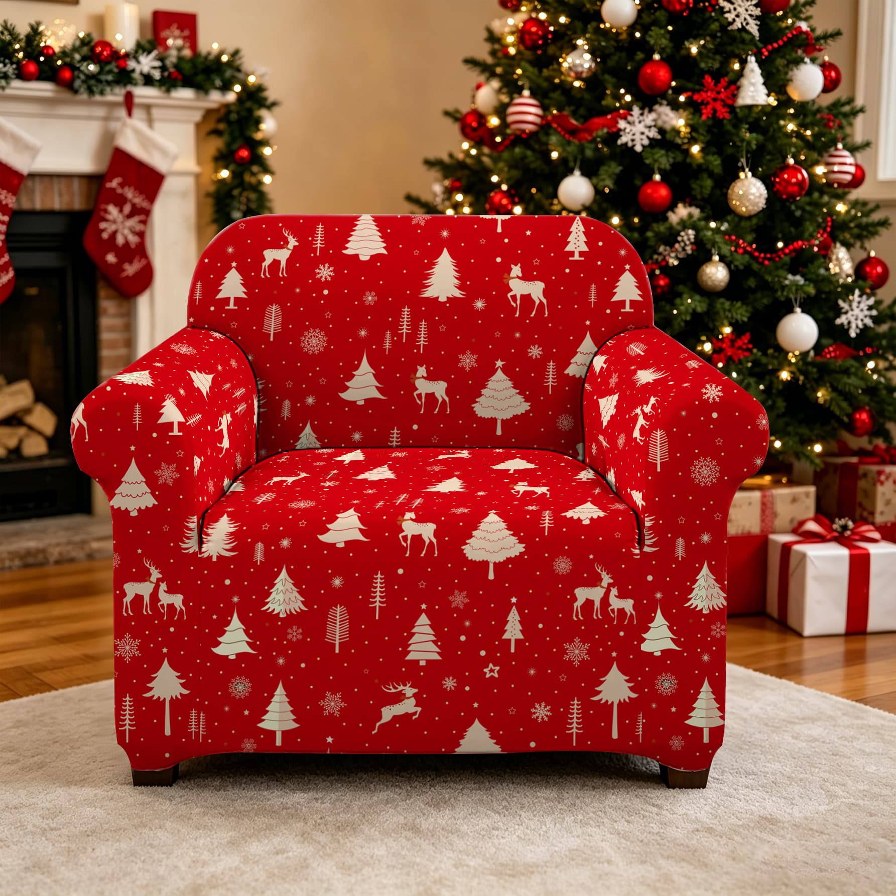 Cross-border five-piece sofa cover elastic all-inclusive Christmas print decoration single double three-person sofa cover sofa
