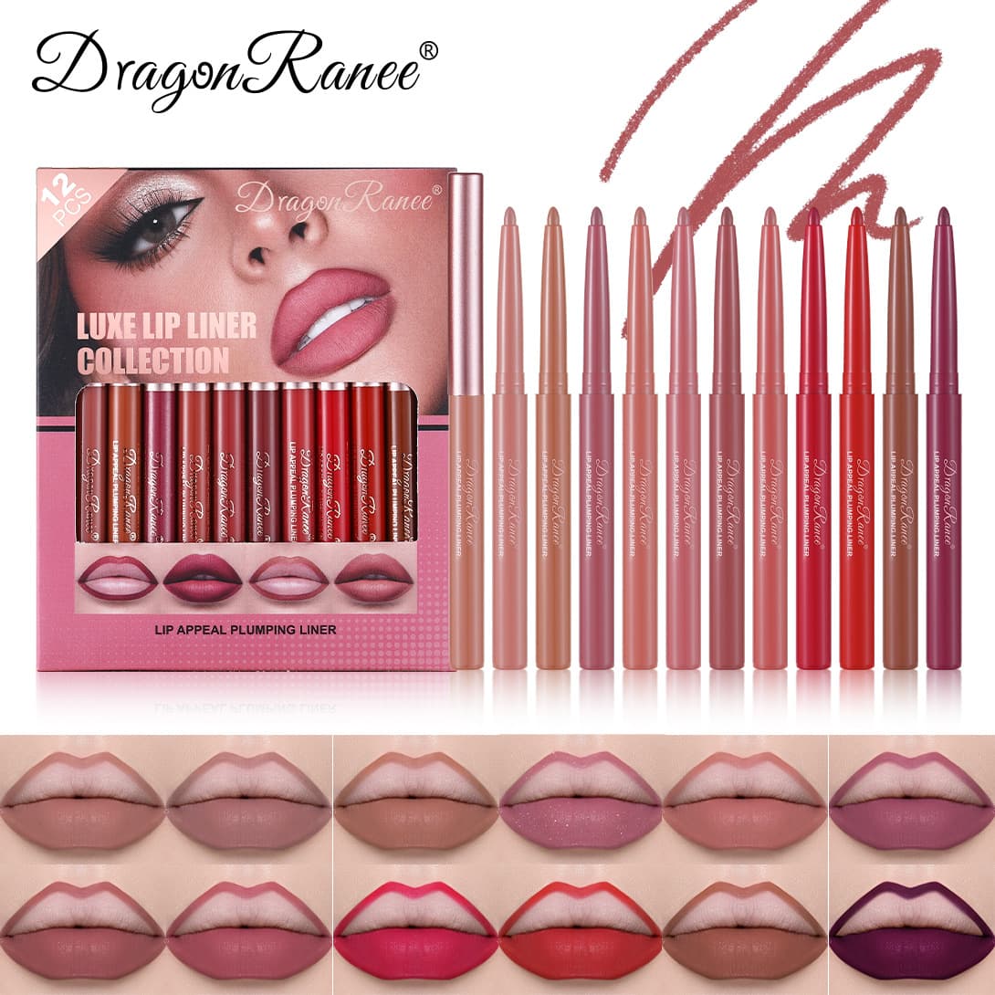 Cross-Border Matte Lip Liner Set Rotating Pen Lip Liner Rose Gold Lip Liner 12-Color Set Box