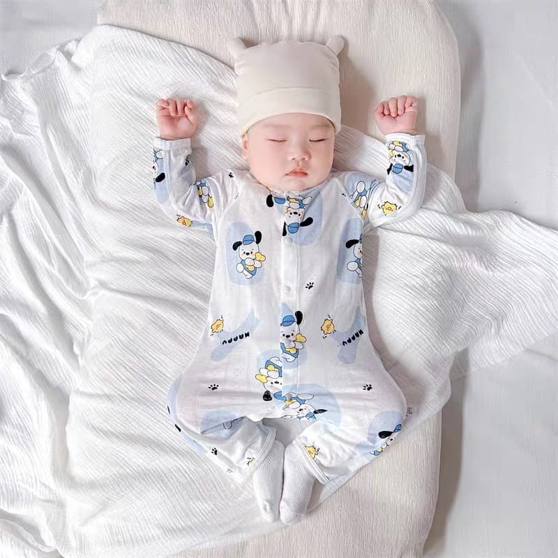 Baby Jumpsuit Spring and Summer Thin Comfortable Crawl Suit Breathable Long-Sleeved Newborn Soft Internet Celebrity Pajamas Air-Conditioned Suit