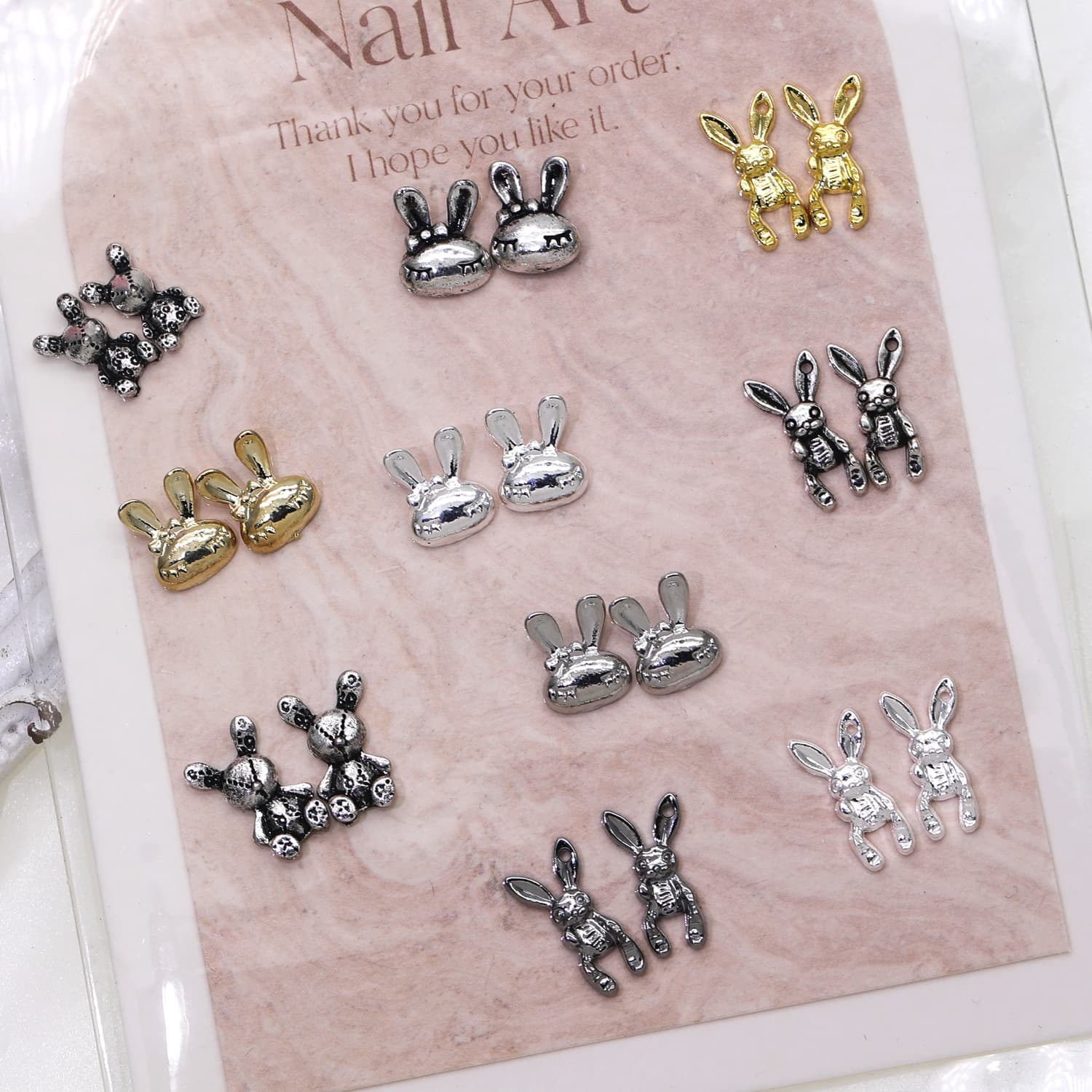 New 2025 Trendy Alloy Nail Art Rabbit Charms Ins Dark Style Skull Simple Rogue Rabbit Charms Wholesale