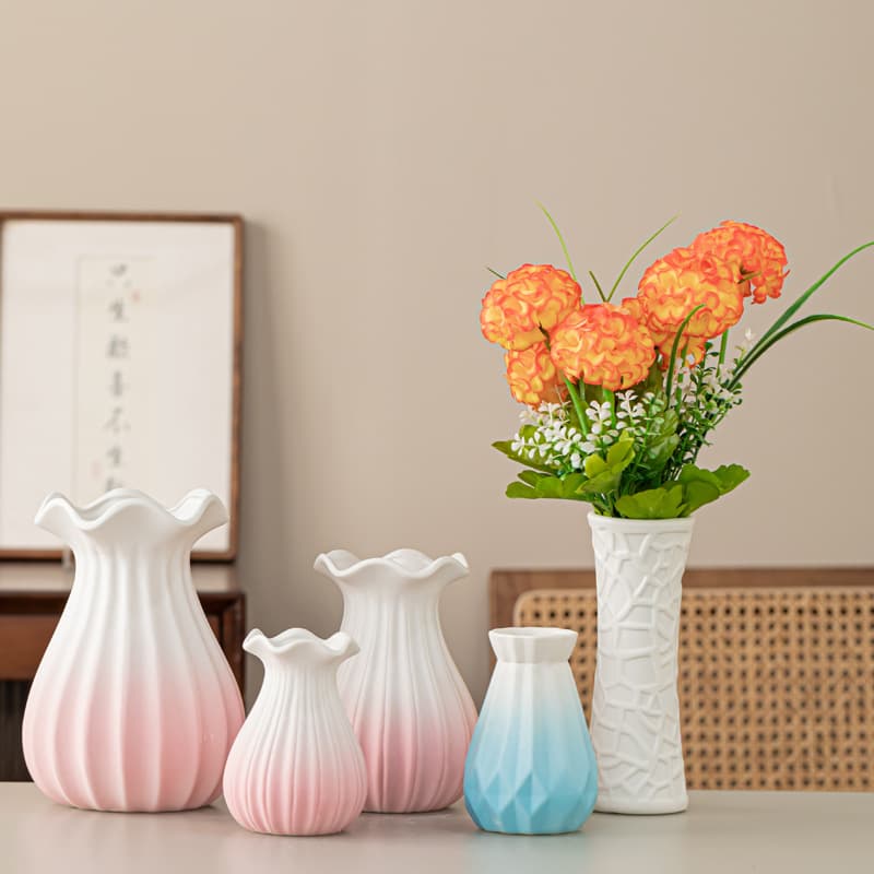 Cross-border Ceramic Vase Ornament Minimalist Flower Arrangement Home Office Living Room Decoration White Porcelain Flower Arrangement Set Wholesale