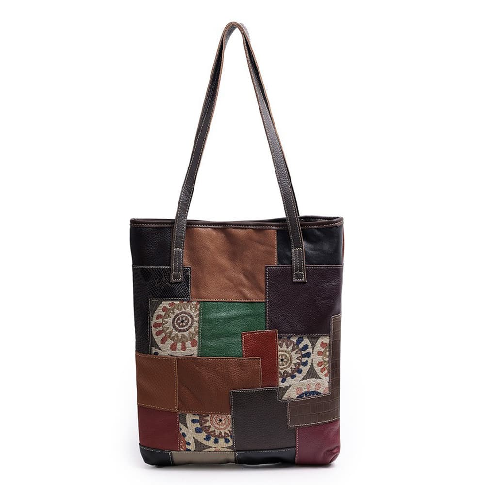 Top-layer cowhide shoulder bag, genuine leather handbag, spliced texture, vintage shoulder crossbody small bag, underarm bag