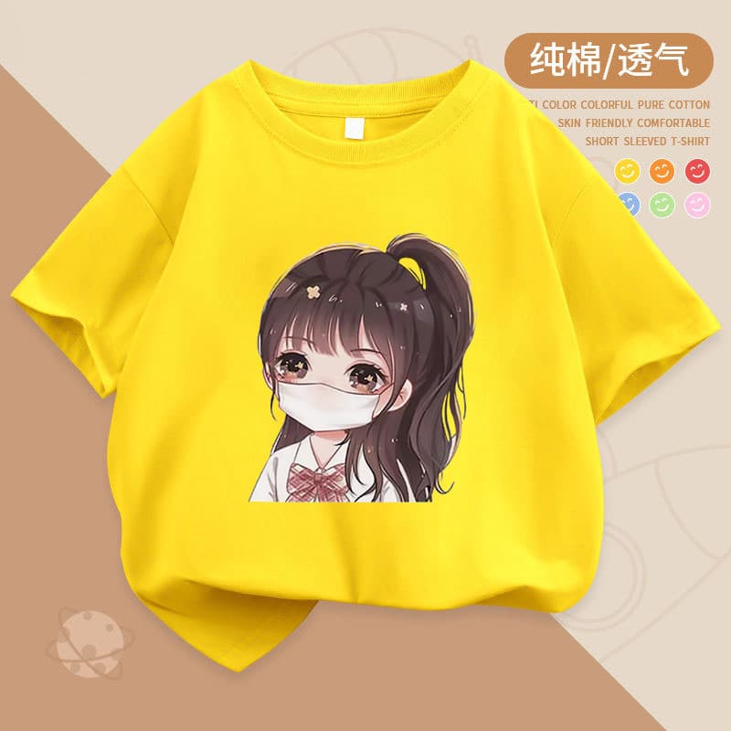 Girls Short Sleeve T-Shirt Summer 2025 New Children's Fashion Thin Cotton Loose Cartoon Top