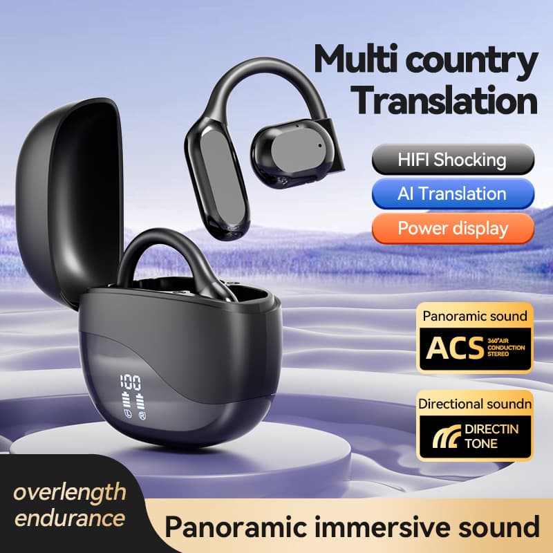 Cross-border AI Translation Earbuds M62 Open-Ear Bluetooth Headphones Smart Digital Display Ultra-Long Battery Life Wireless Earbuds Wholesale