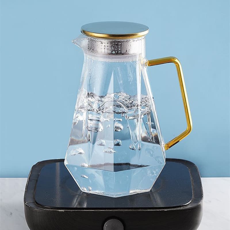 Household light luxury high borosilicate glass tea kettle large capacity cold drink kettle juice kettle stainless steel lid diamond cold kettle