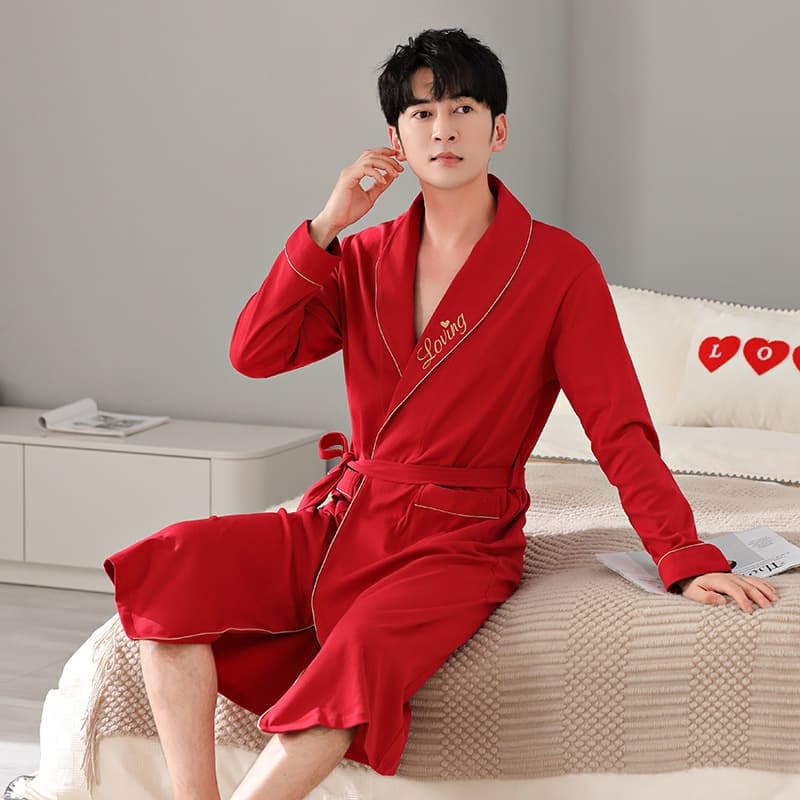 Cotton Nightgown Men's Autumn Winter Long Sleeve Thin Loose Homewear Pajamas Plus Size Casual Men's Long Bathrobe