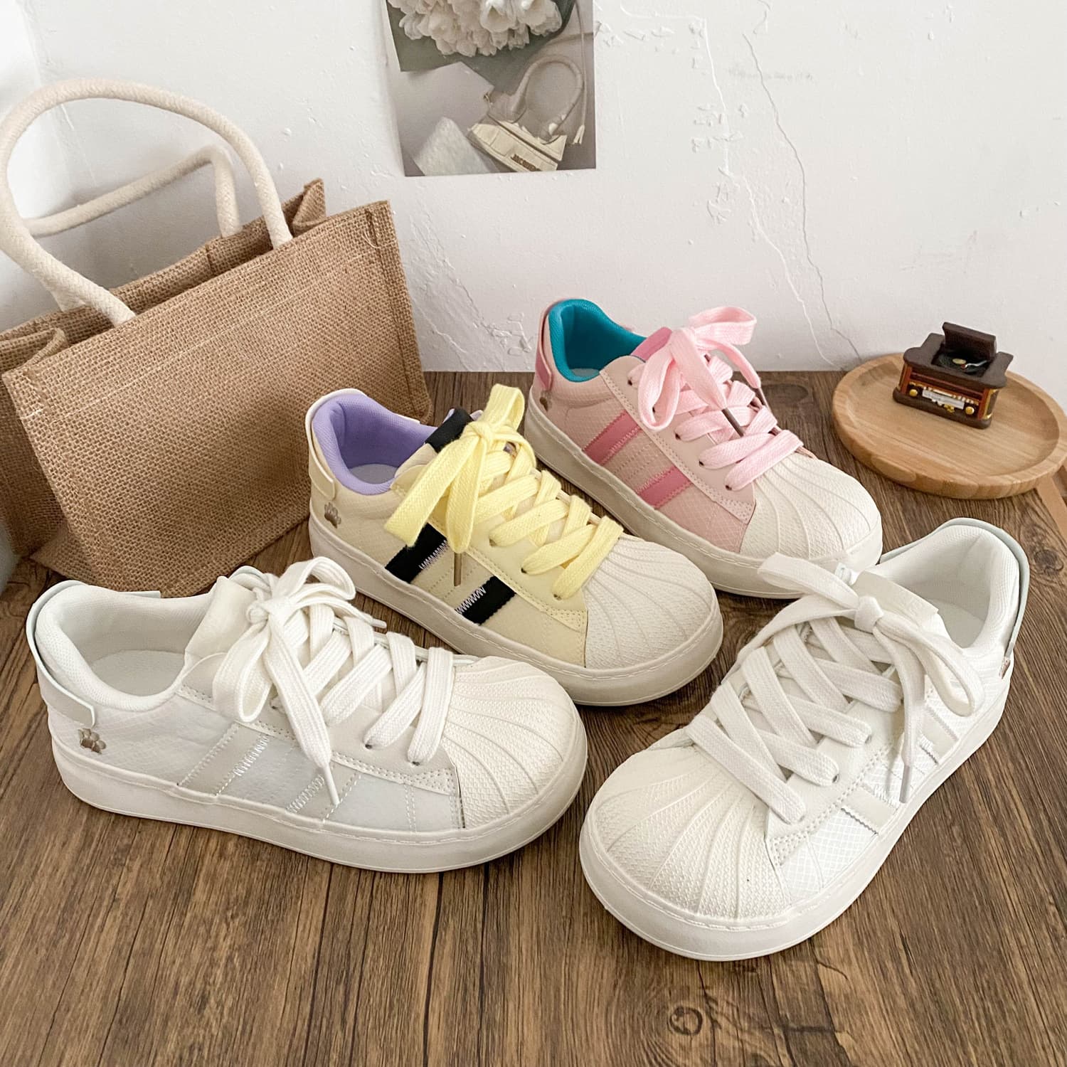 BE-6850 Latex Insole/Shell Toe Little White Shoes Women's 2025 Spring New Flat Leather Upper Casual Sneakers