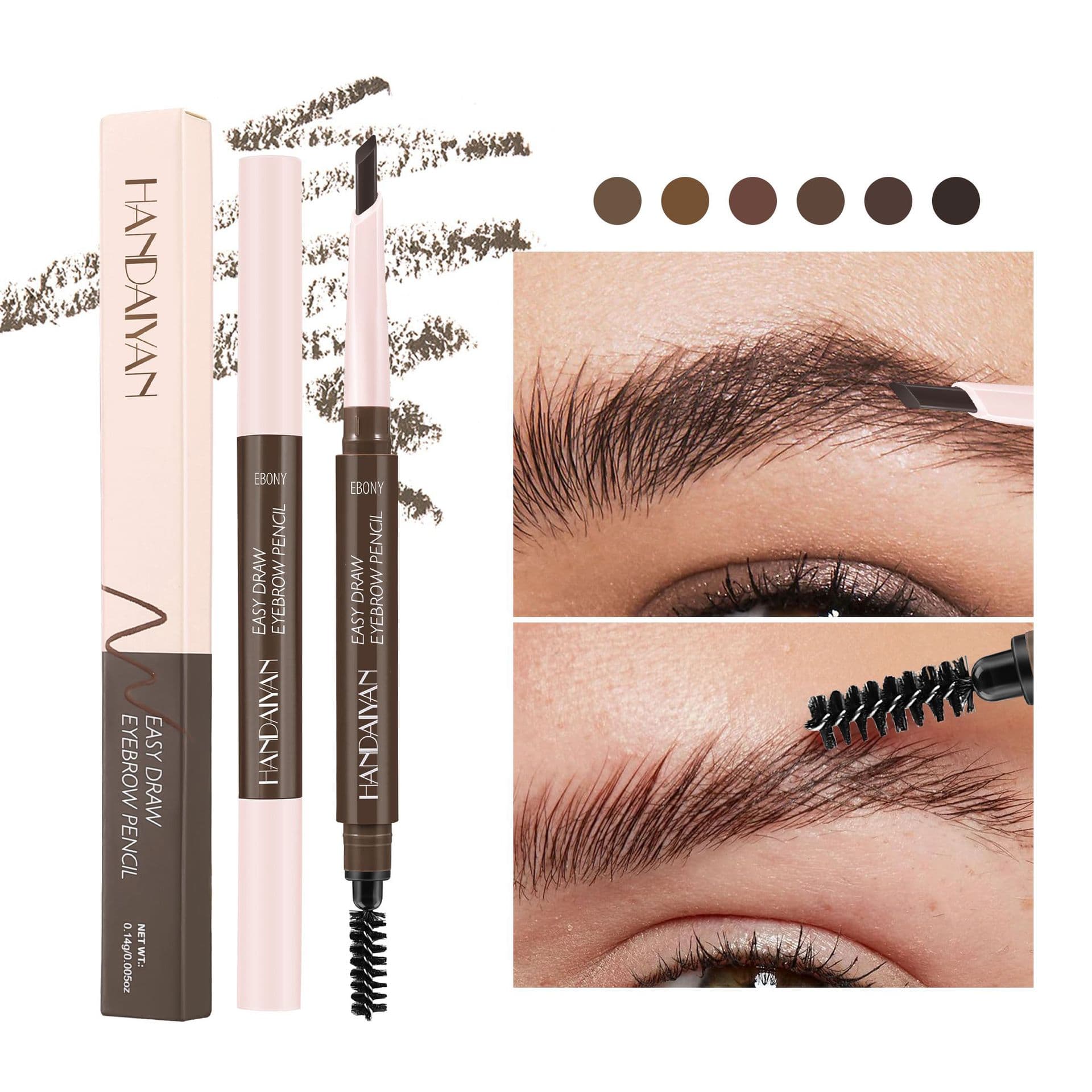 Cross-border double-headed eyebrow pencil with eyebrow brush, ultra-fine waterproof three-dimensional HANDAIYAN non-smudge tropical climate waterproof