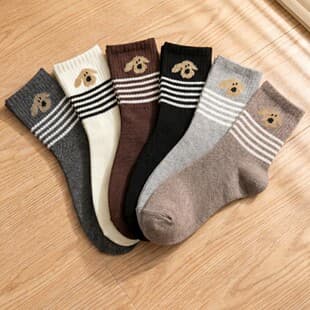 Women's Mid-Calf Winter Thick Striped Korean Style Solid Color Long Tube Ins Dopamine Stacking Socks, College Style Versatile