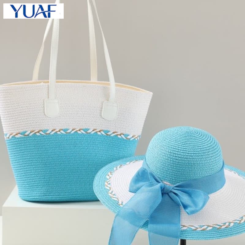 Women's Two-Piece Summer Flat-Brimmed Straw Dome Face-Showing Small Sun Hat, Versatile for Traveling to the Seaside and Beach