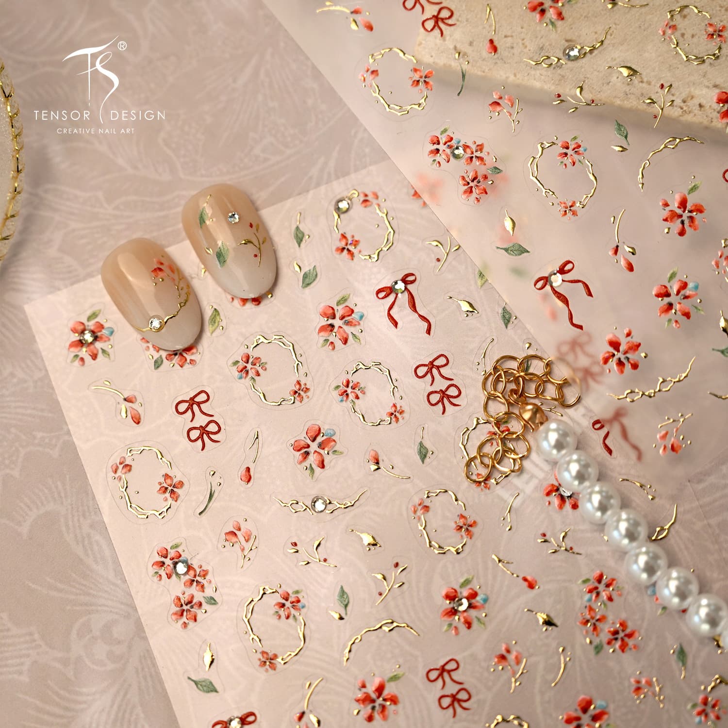 TENSOR Spring Fresh Floral Nail Sticker TL439 French Gentle Flower Adhesive Nail Wrap