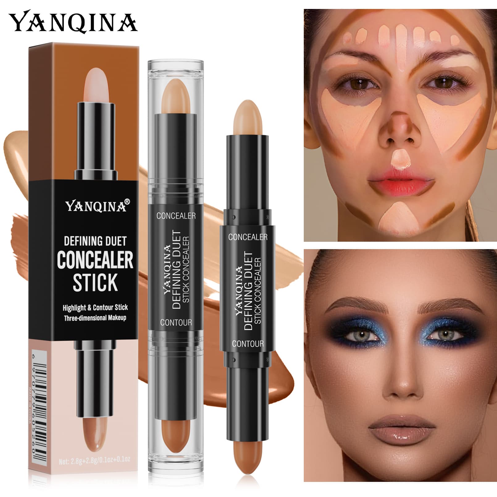 YANQINA New Dual-Ended Contour Stick, Nose Shadow & Highlighter, Waterproof, Natural, 3D Concealer Pen