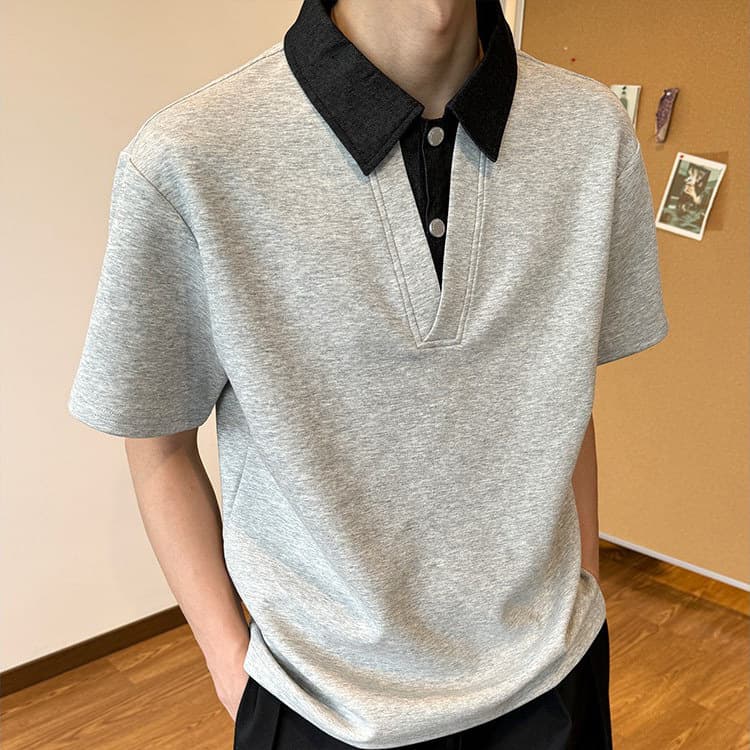 Factory Direct Fake Two-Piece Short Sleeve T-Shirt Men's New Trendy Brand Polo Shirt Casual Loose Top