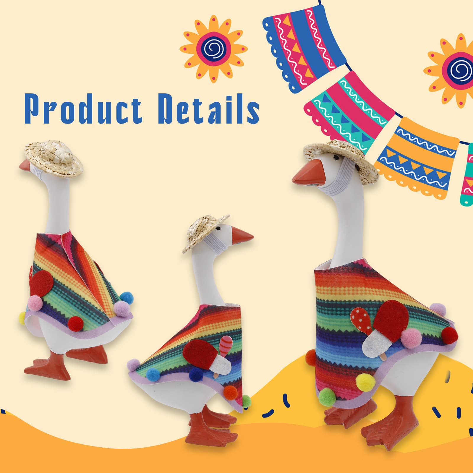 Mexican Porch Goose Hat Clothing Set 23 Inch White Goose Holiday Decoration Goose Outfits