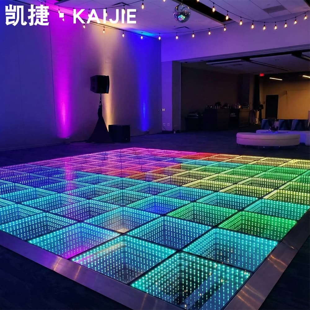 Infinite LED Magnetic Dance Floor Full-Color Abyss Mirror Dual Rainbow Tile Light Wedding 3D Stage Floor Light