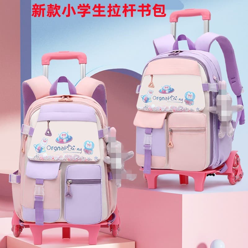 New Style Large Capacity Pulling Rod Backpack for Elementary School Girls, Grades 2-6, Stair-Climbing Wheels