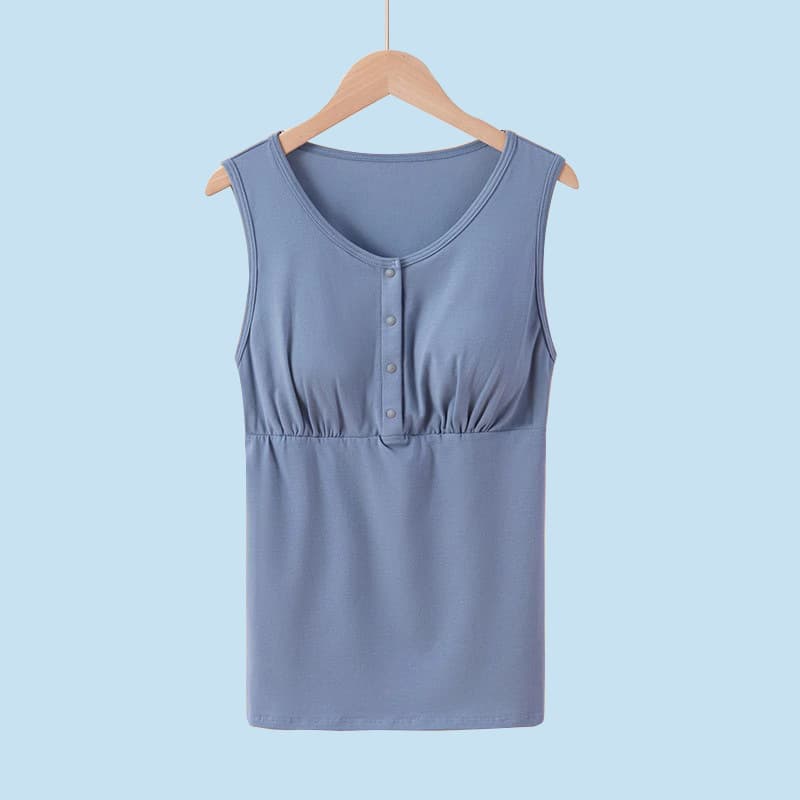 Cotton front-button nursing vest, maternity pajamas, thin, plus size, casual, breastfeeding base layer, loungewear, no bra required.