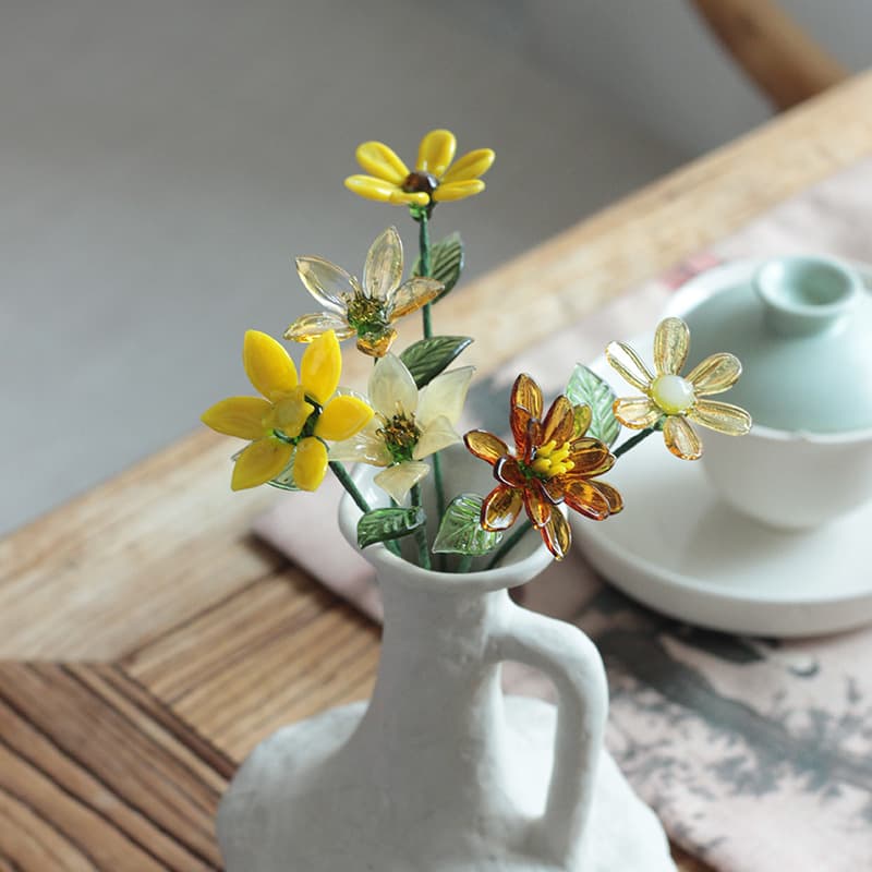 Zibo Glass Flower Arrangement Artificial Flowers Home Desktop Decoration Fake Flowers Glass Bouquet Gift Premium