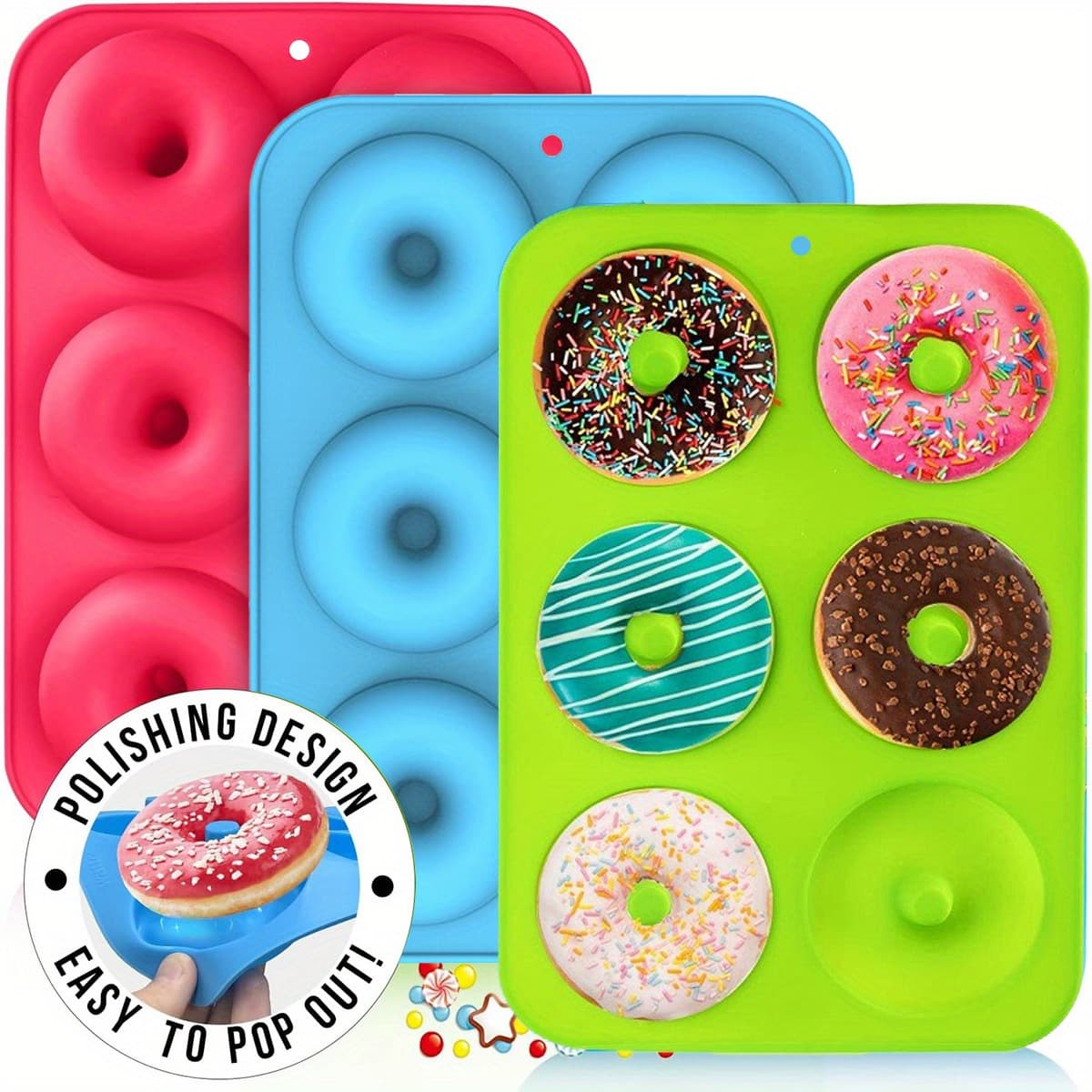 18-Cavity, 8-Cavity, 6-Cavity Silicone Donut Mold for Cake, Cookie, Ring Jelly, Pudding, Silicone Baking Mold