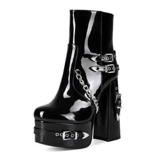 European and American Black Y2K Rivet Punk Gothic Chunky Heel Large Size 44 Women's Short Boots
