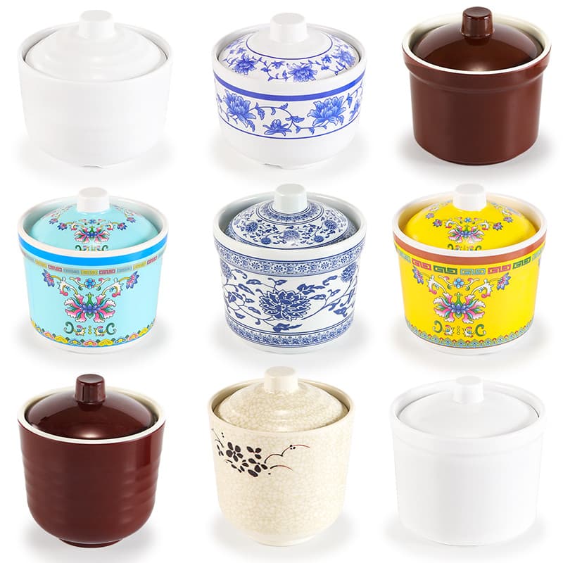 Melamine Soup Bowl Stew Bowl Commercial Hotel Restaurant Plastic Imitation Porcelain Small Bowl with Lid Bird's Nest Dessert Bowl