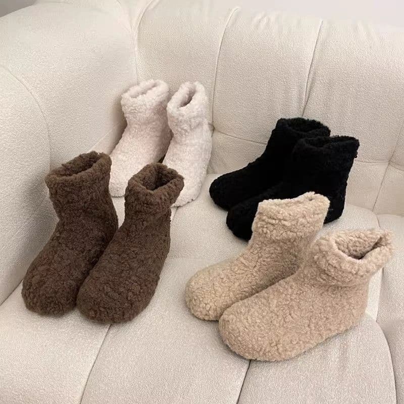 Korean Fleece-Lined Thick Women's Snow Boots Flat Sole 2023 Winter Warm Lambswool Cotton Boots Anti-Slip Short Fuzzy Boots