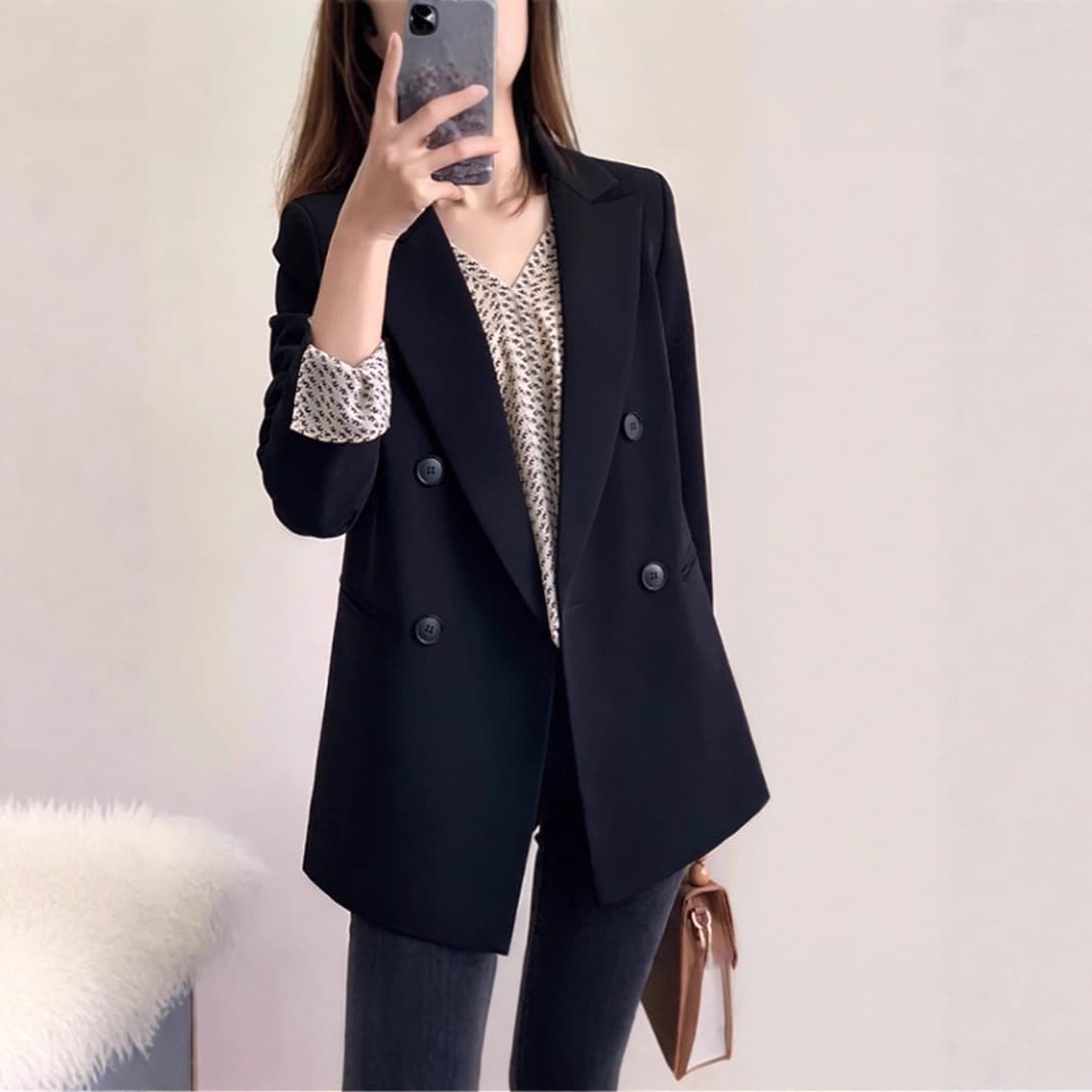 In stock 0805 Plus-size women's blazer, 2026 spring and autumn Korean style, British style, loose fit, elegant and stylish.