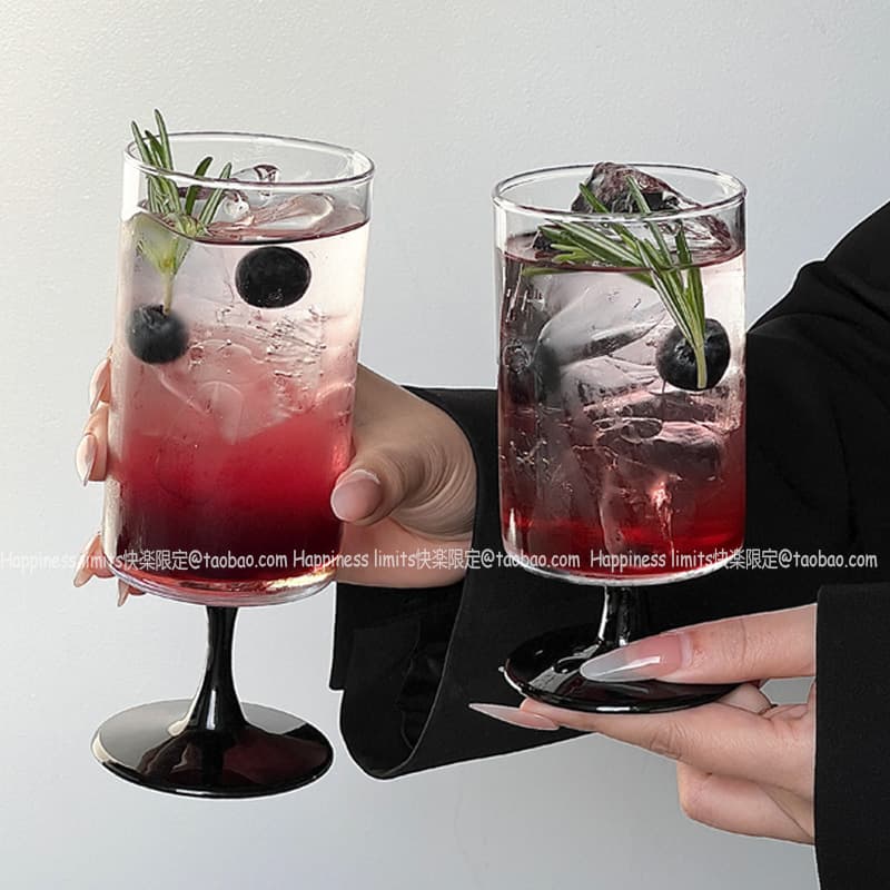 Juice cup black goblet ins high-value glass fruit tea cup soda drink sparkling water cup cocktail cup