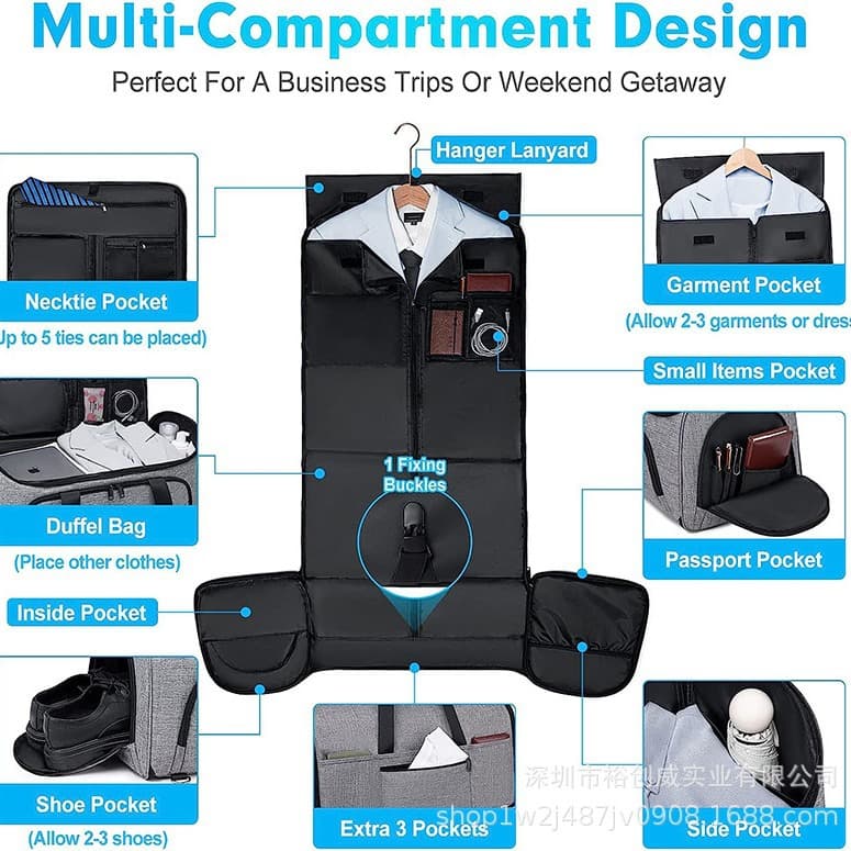 Cross-border multi-functional suit bag, outdoor business trip travel suit storage bag, large capacity clothing backpack