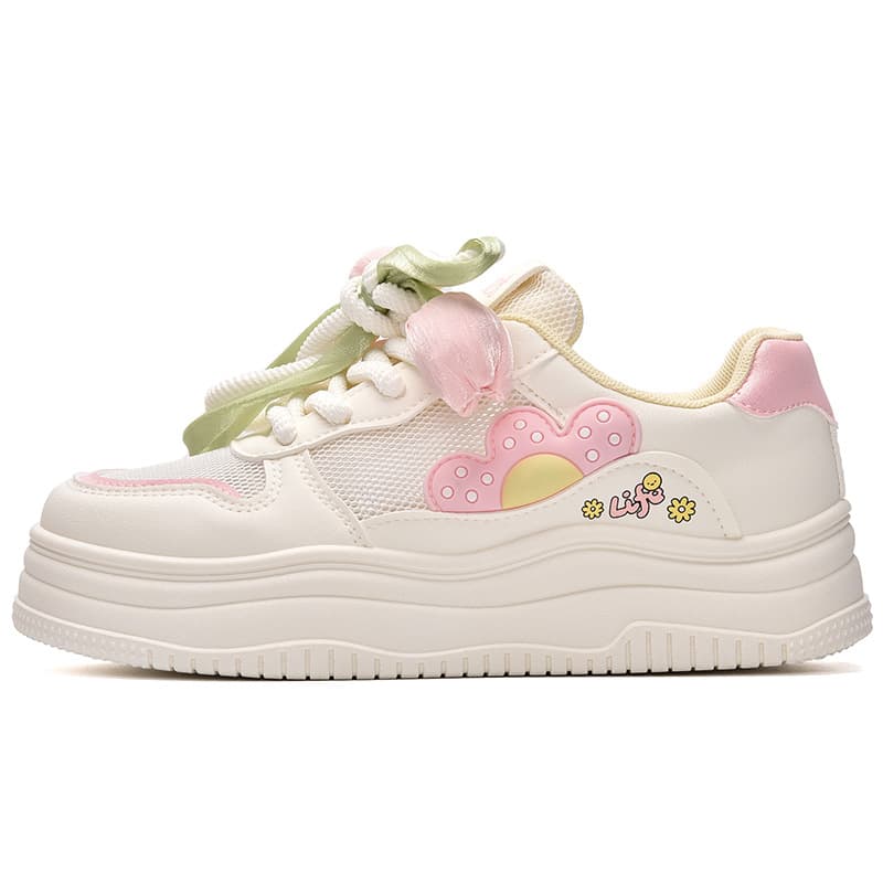 Yuanyi Shoes 2025 Summer New White Shoes Women Cartoon Mesh Thick Sole Casual Sneakers MIS-5109