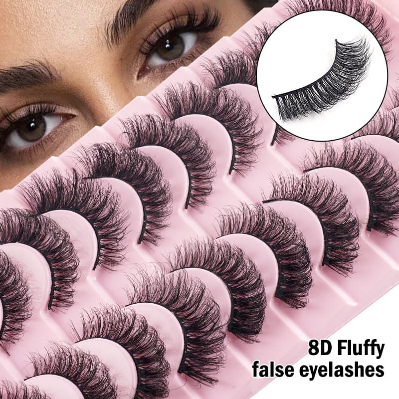 European and American Thick Eyelashes 8D Fluffy Curly Voluminous False Eyelashes Multi-Layer Long Cross Imitation Mink Eyelashes