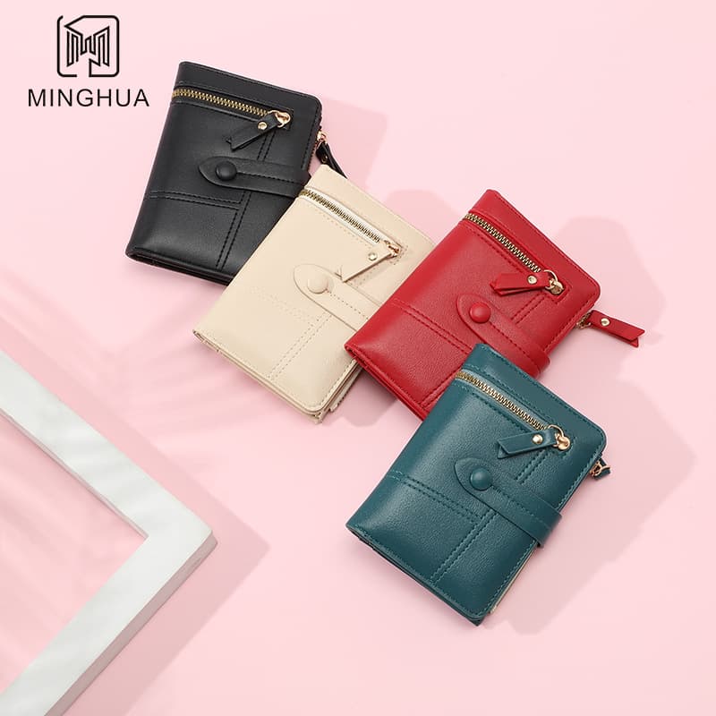New Korean Style Wallet Women's Buckle Card Holder Leather Pattern Pure Color Simple Cross-Border Wallet Zipper Coin Purse Wholesale