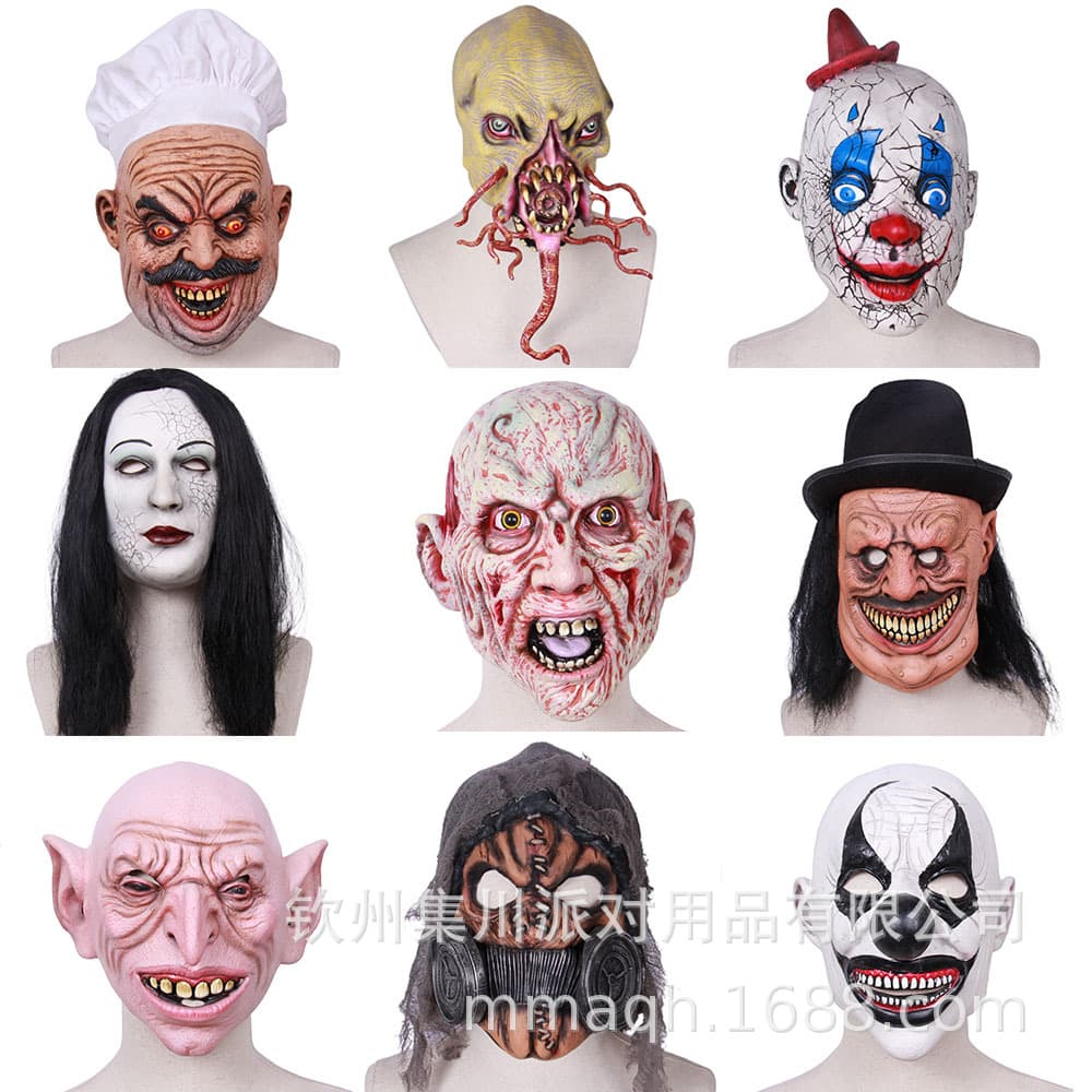Halloween latex horror mask clown headgear Freddy the Monster butcher long-haired female ghost fake chemical crisis
