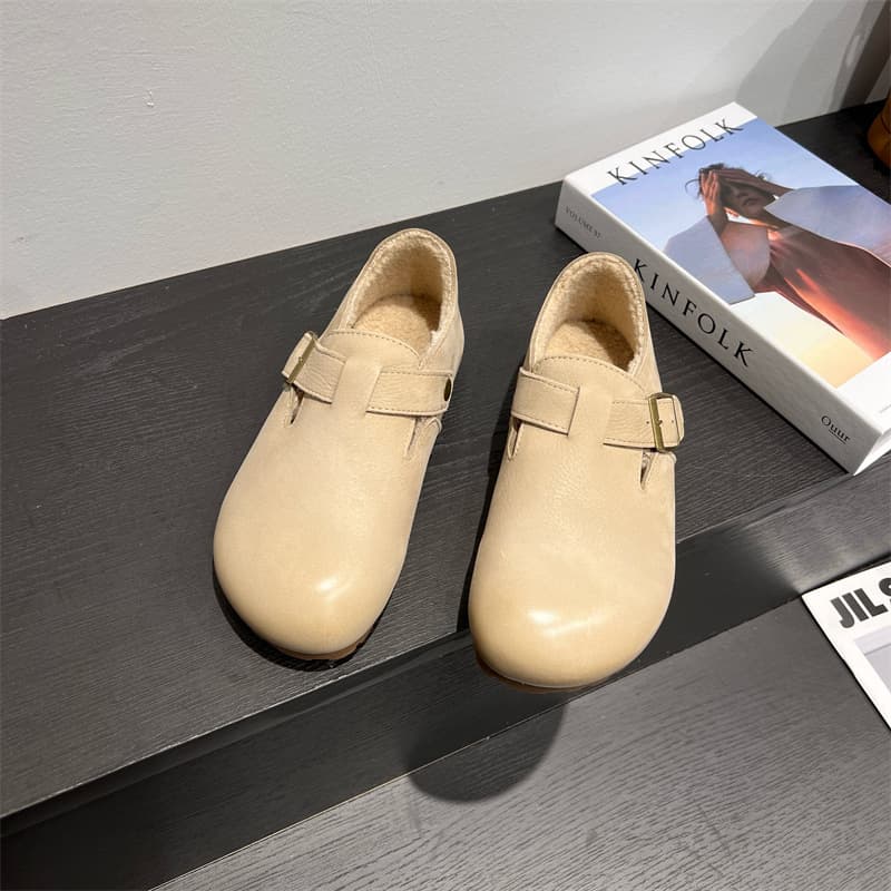 2025 New Autumn/Winter Genuine Leather Birkenstock Slip-On Retro Flats, Soft Sole and Upper, Fleece-Lined Version