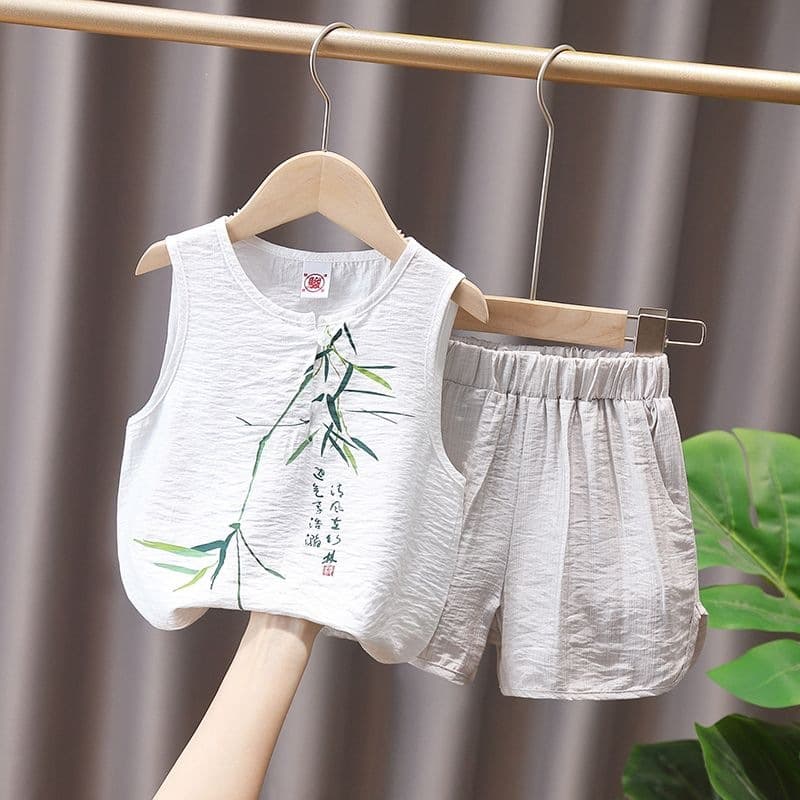Boys Summer Vest Cotton Linen Two-Piece Set Stylish 2026 New Kids Casual Sleeveless Outfit Trendy
