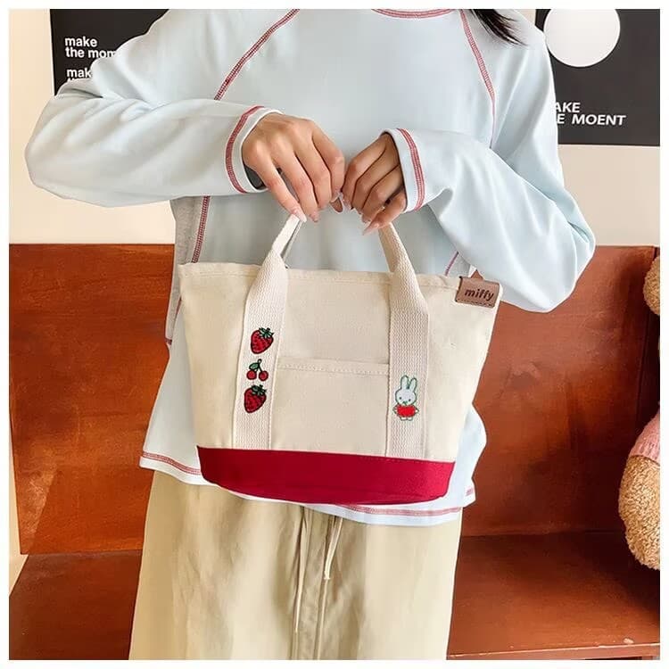 2026 New Fresh and Cute Women's Handbag with Strawberry Embroidery Patchwork, Large Capacity Shoulder Bag