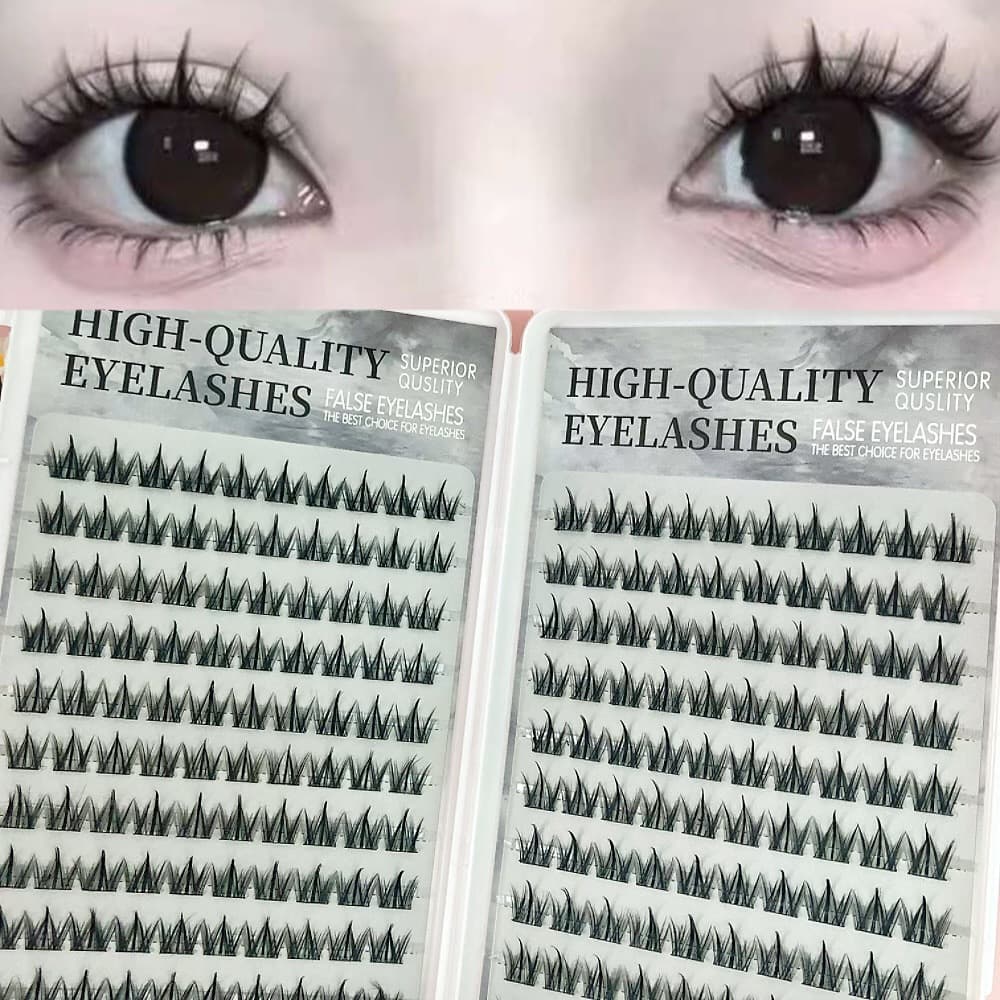 Glue-Free High Volume Dog-Eye Style False Lashes Fine Lash Extensions Natural Comic Style Asian Mixed-Race False Eyelashes