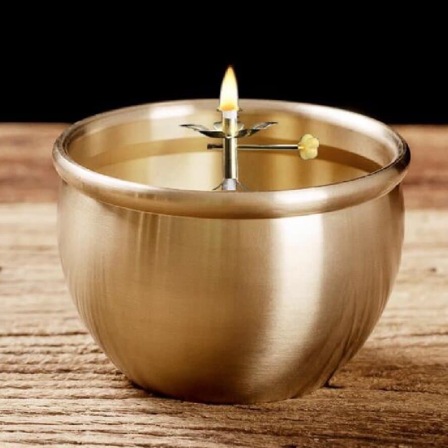 Copper cylinder oil lamp, butter lamp ornament, creative retro new product, lamp supply for dojo, golden cross-border product, homemade oil lamp