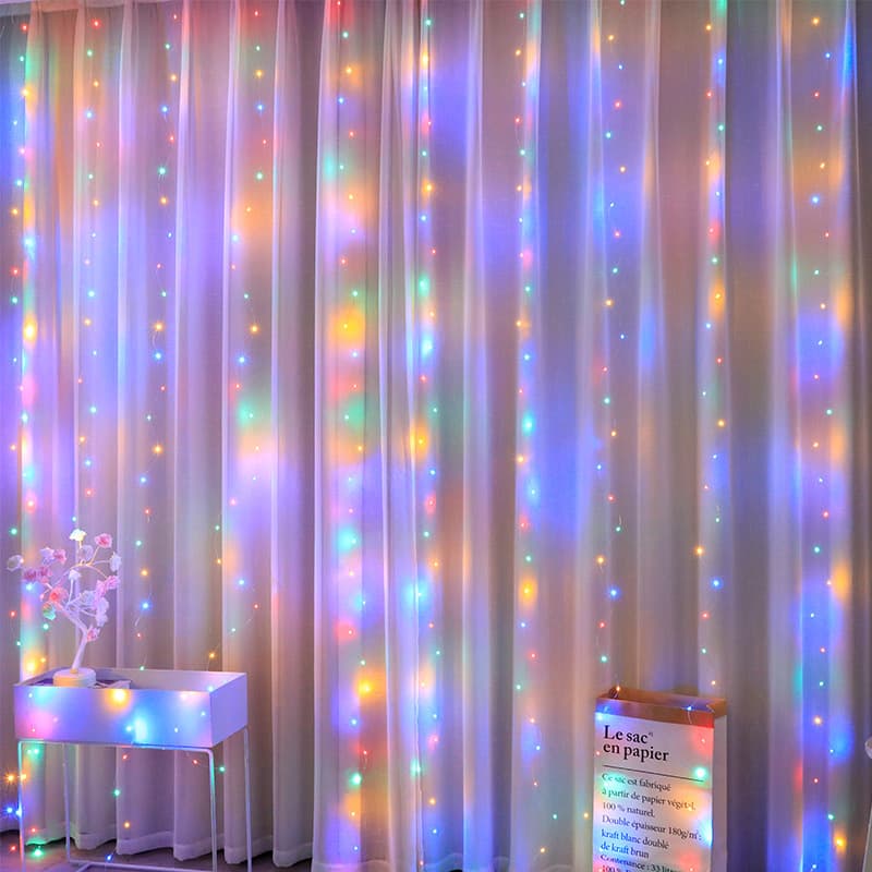 Factory wholesale copper wire curtain string lights with 3*3 USB remote control for Christmas, festive bedroom, wedding decorative ambiance colorful lights