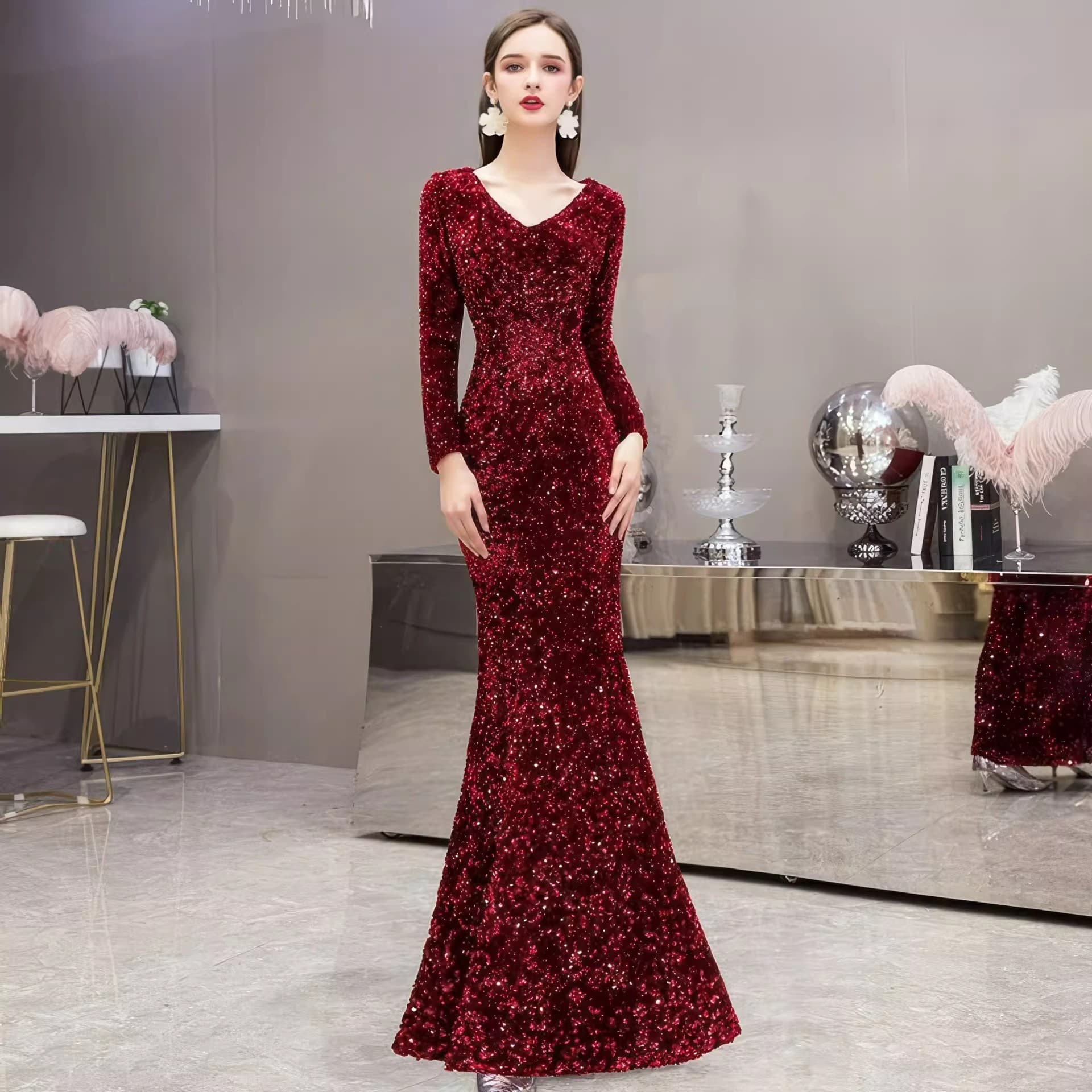 Women's Evening Dress with Luxurious Glamour, High-End Elegant Mermaid Tail Long Gown for Banquets and Social Events
