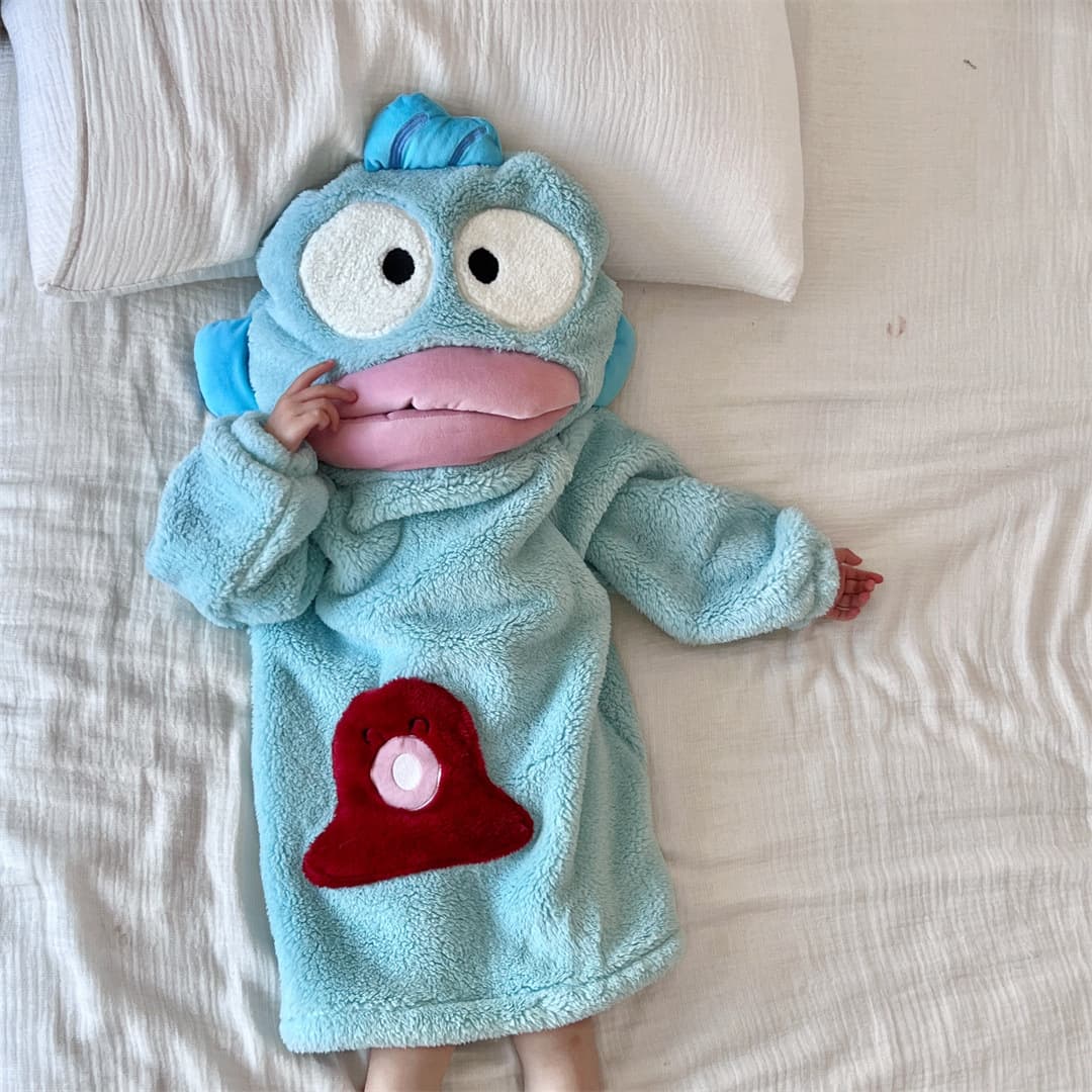 Shu Mian Rong Mesh Autumn Style Red Funny Onesie Clownfish Pajamas, Thickened and Fleece-lined, Cute Cartoon Robe