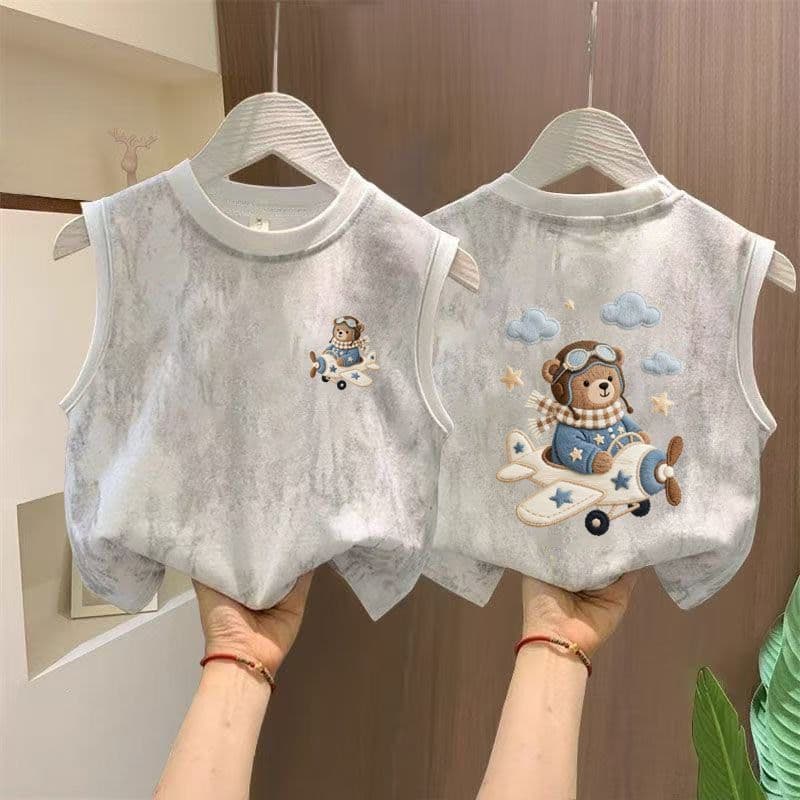Children's 2026 Summer 100% Cotton Kids Clothing Sleeveless Vest Boys' Popular Fashionable Street Style Loose Tie-Dye Top