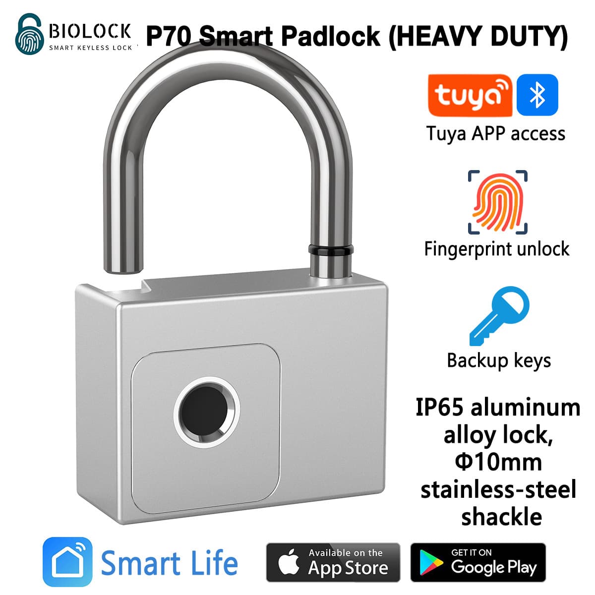 2025 Upgraded Tuya Smart Bluetooth Fingerprint Padlock N20 with Large Motor and Spare Key