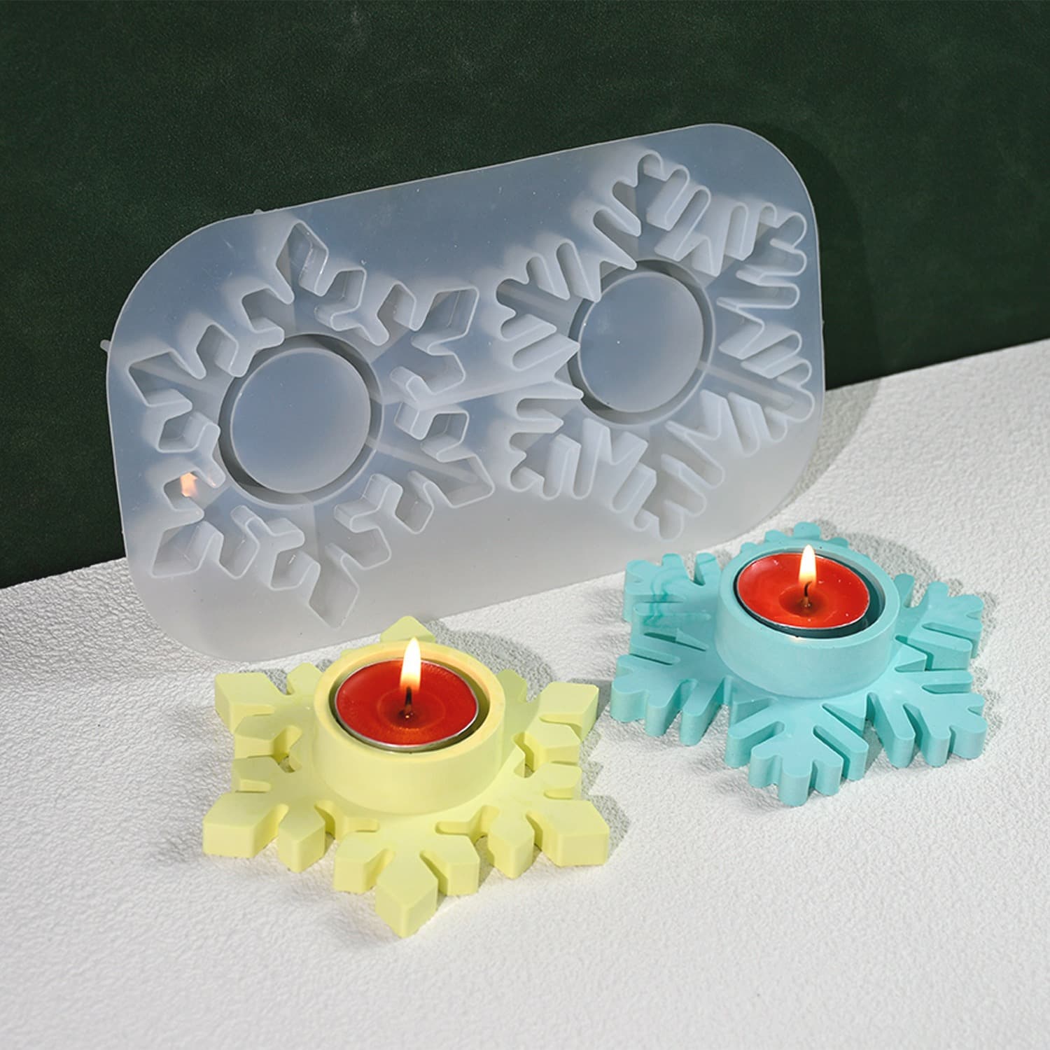 New DIY Mold - Christmas Double Snowflake Candle Holder Mold Aromatherapy Candle Ornament Silicone Mold