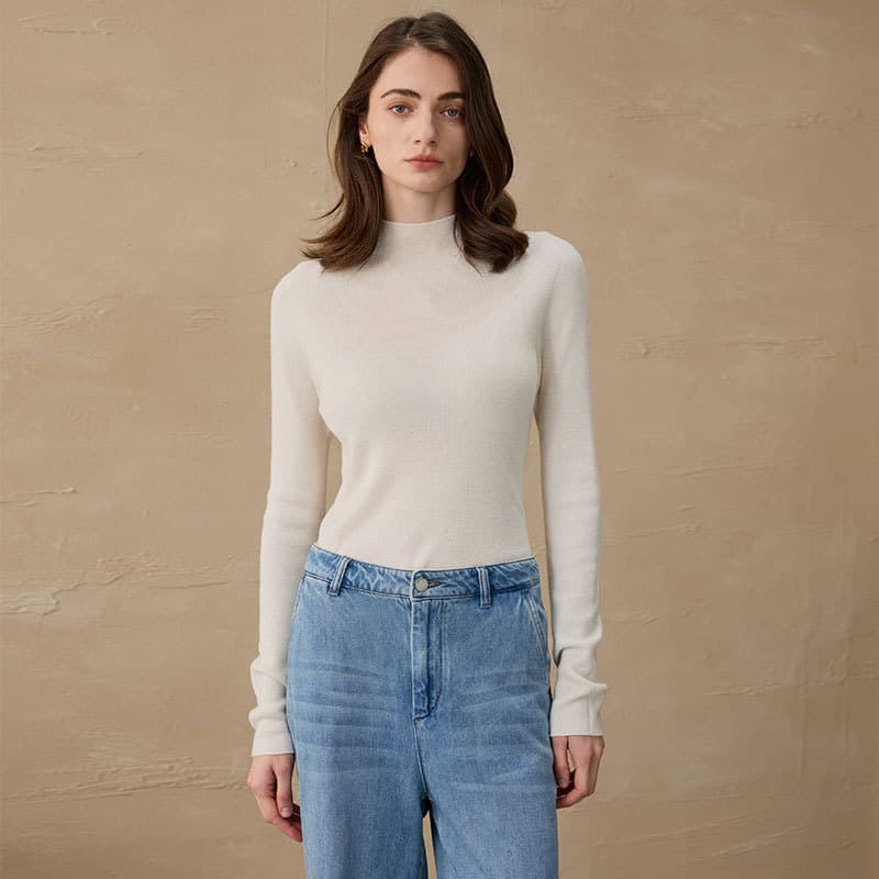 2025 Autumn/Winter Cashmere Base Layer Wool Knitted High Neck Pullover Sweater for Women, Slimming Innerwear
